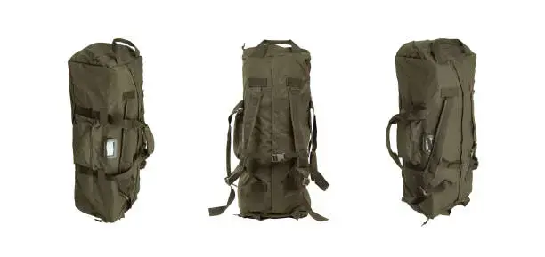 Green sport bag Travel bag. Military duffle bag, military backpack